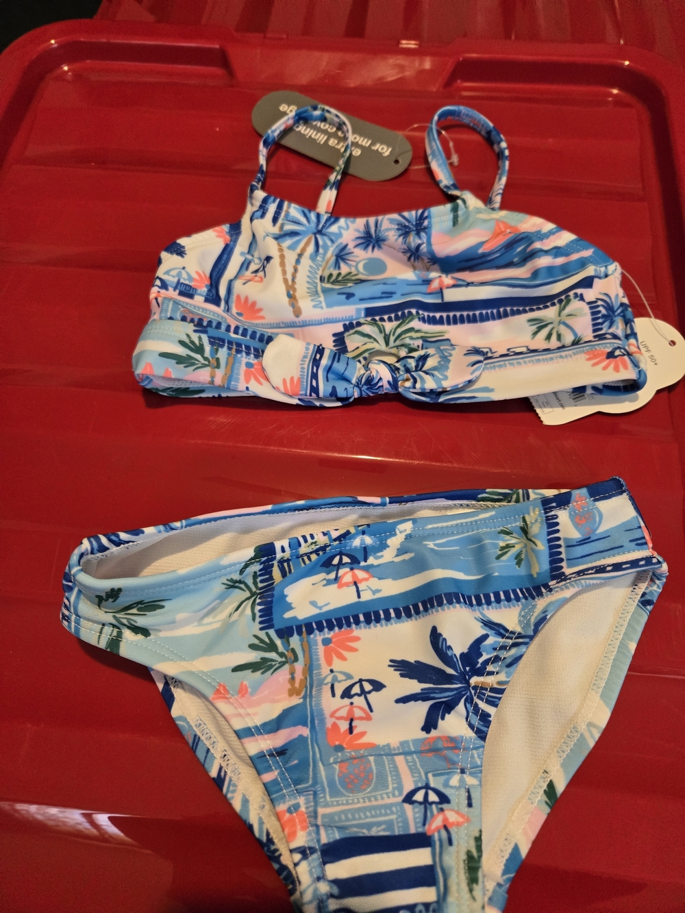 Girls Blue Tropical Print Two-Piece Swim Set